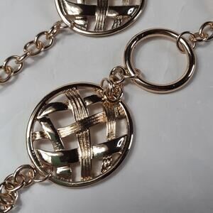 Long Gold-Tone Woven Disc Sweater Necklace